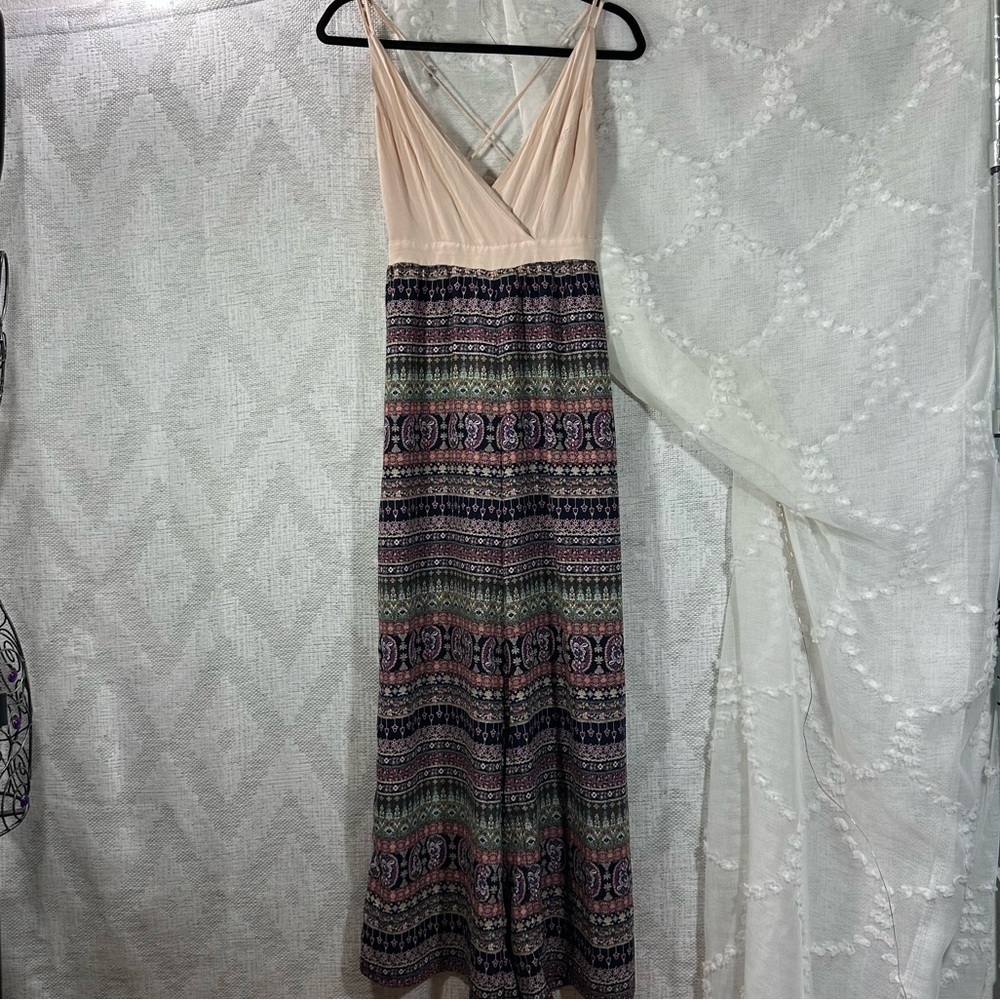 Mustard Seed criss cross back floral printed boho jumpsuit size S